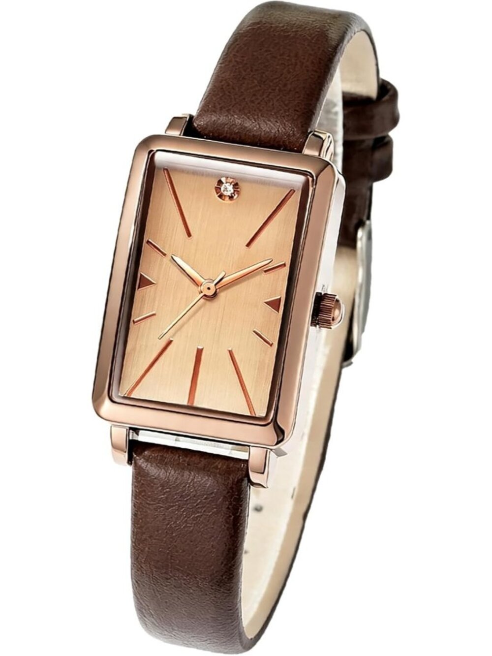 Women's Brown Luxury Leather Band Stylish Analog Rectangle Dial Wrist Watch